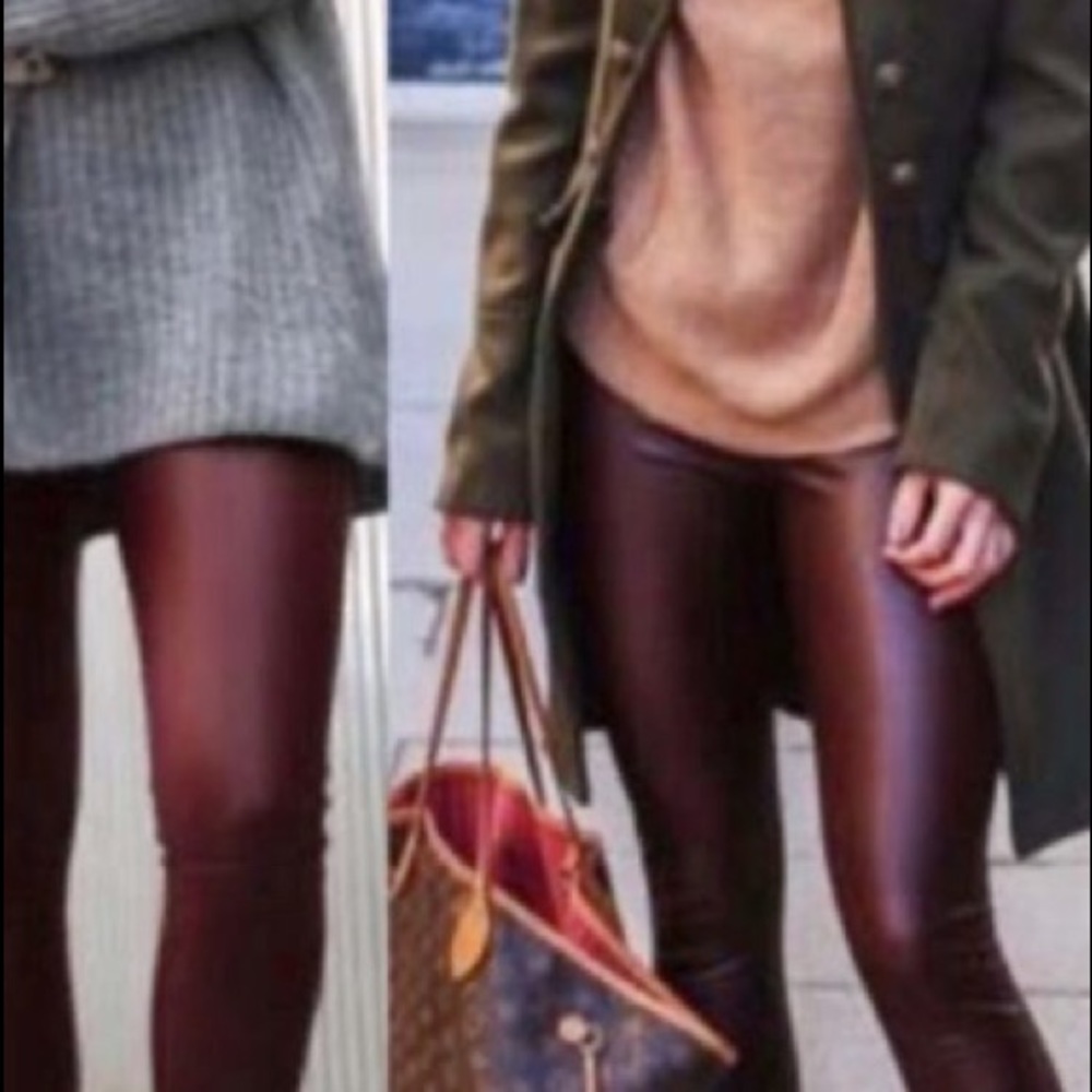 Burgundy coated vegan leather leggings